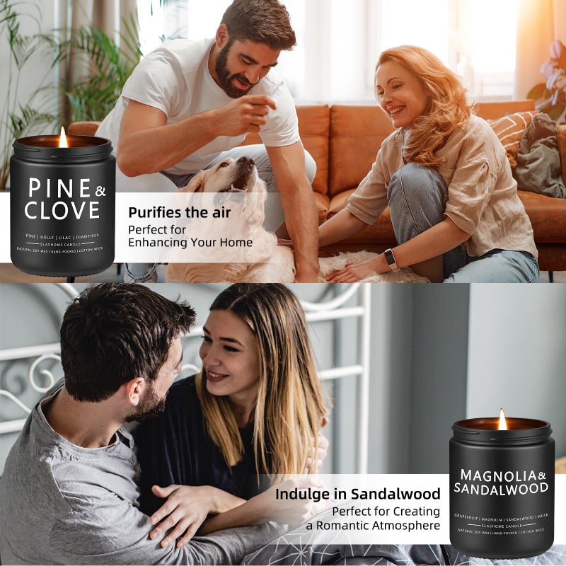 slashome Scented Candles for Men - 4 Pack Scented Candles Gifts for Men  Dad  Boyfriend - 50 Hours Long Burning Soy Candles for Home Scented (Pine/Sandalwood/Patchouli/Oak) - Image 3